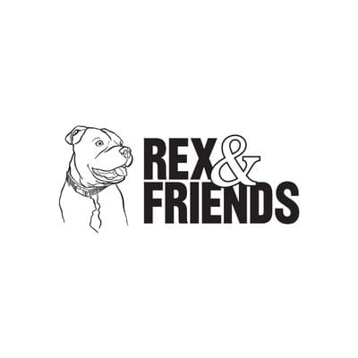 Logo of Rex & Friends with a dog illustration on a white background